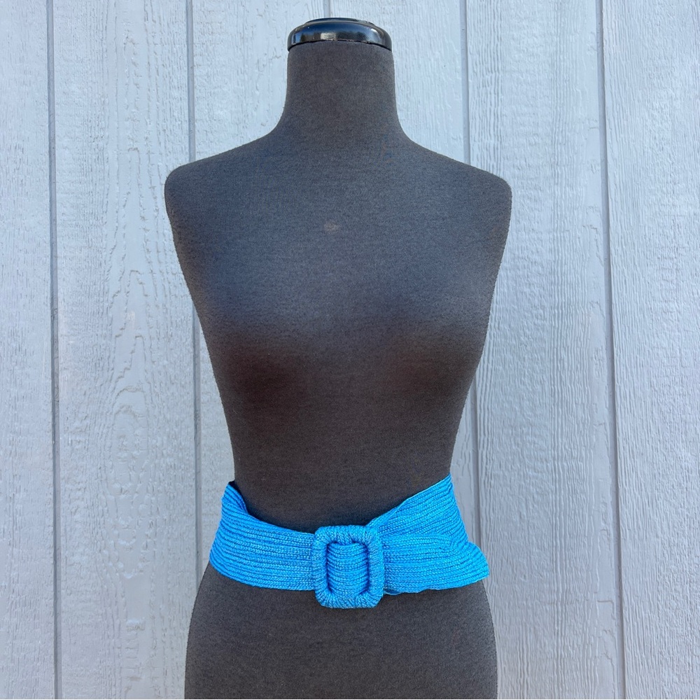 VTG 80s Wide Blue Raffia Straw Belt